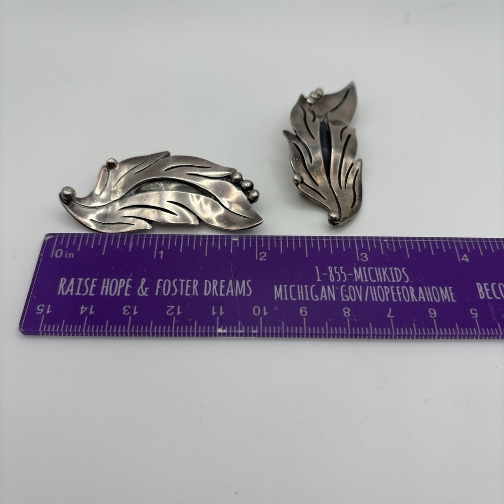 Vintage Tasco Designer Maricela Floral Leaf Sterling Silver Brooch Pin Set Of 2 - Picture 8 of 15